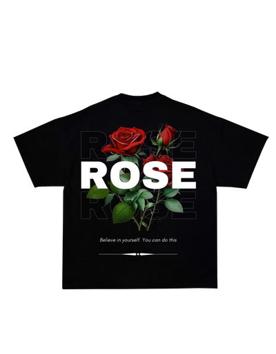 OVERSIZE Тениска ROSE с китайски надпис и флорален дизайн