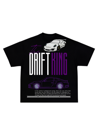 OVERSIZE Тениска DRIFT KING с китайски надпис и спортен дизайн